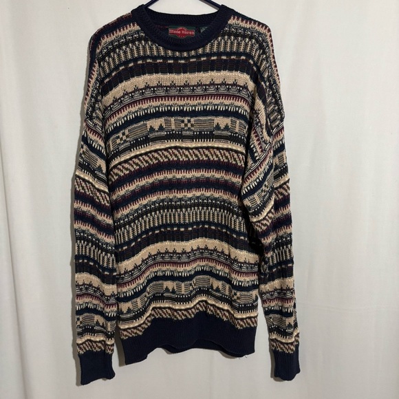 Stone Haven Vintage Sweater Men’s Adult XL Ramie Cotton Blend Geometric Crewneck - Picture 2 of 8